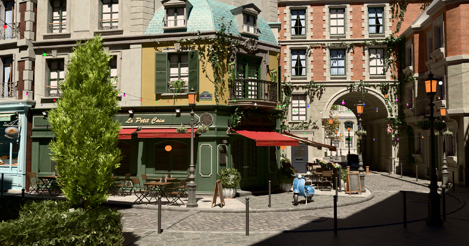 Bistro street scene path-traced in RTVK